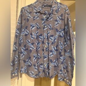 Nautica Men's Linen Gray/ Blue Floral Button Down Shirt